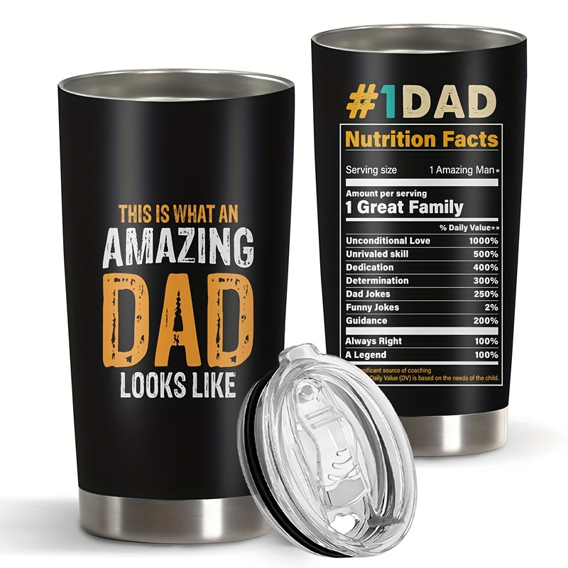 

1pc, Father's Day Gifts 20oz Gifts For Dad, Amazing Print Papa From Daughter Son Wife Birthday Fathers Day 20oz Stainless Steel Travel Coffee Mug Cup Grandfather Husband Men Present