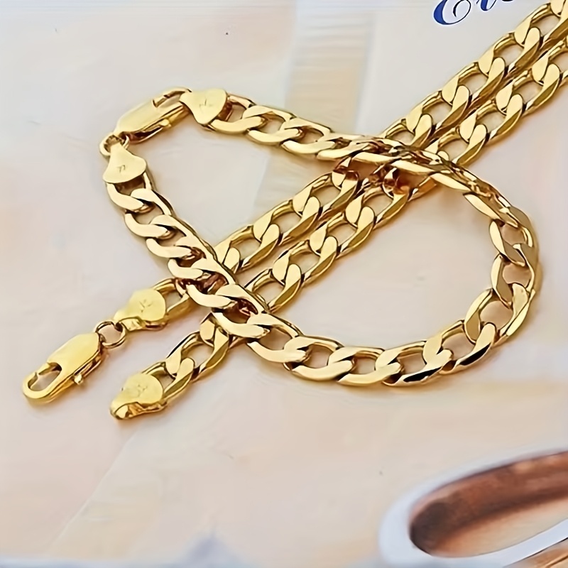 TEMU 925 Silvery, 18k Golden Plated Plated Jewelry -8mm Wide - Cuban Necklace + Bracelet Set - Fashionable Jewelry For Men And Women - - Daily Wear -