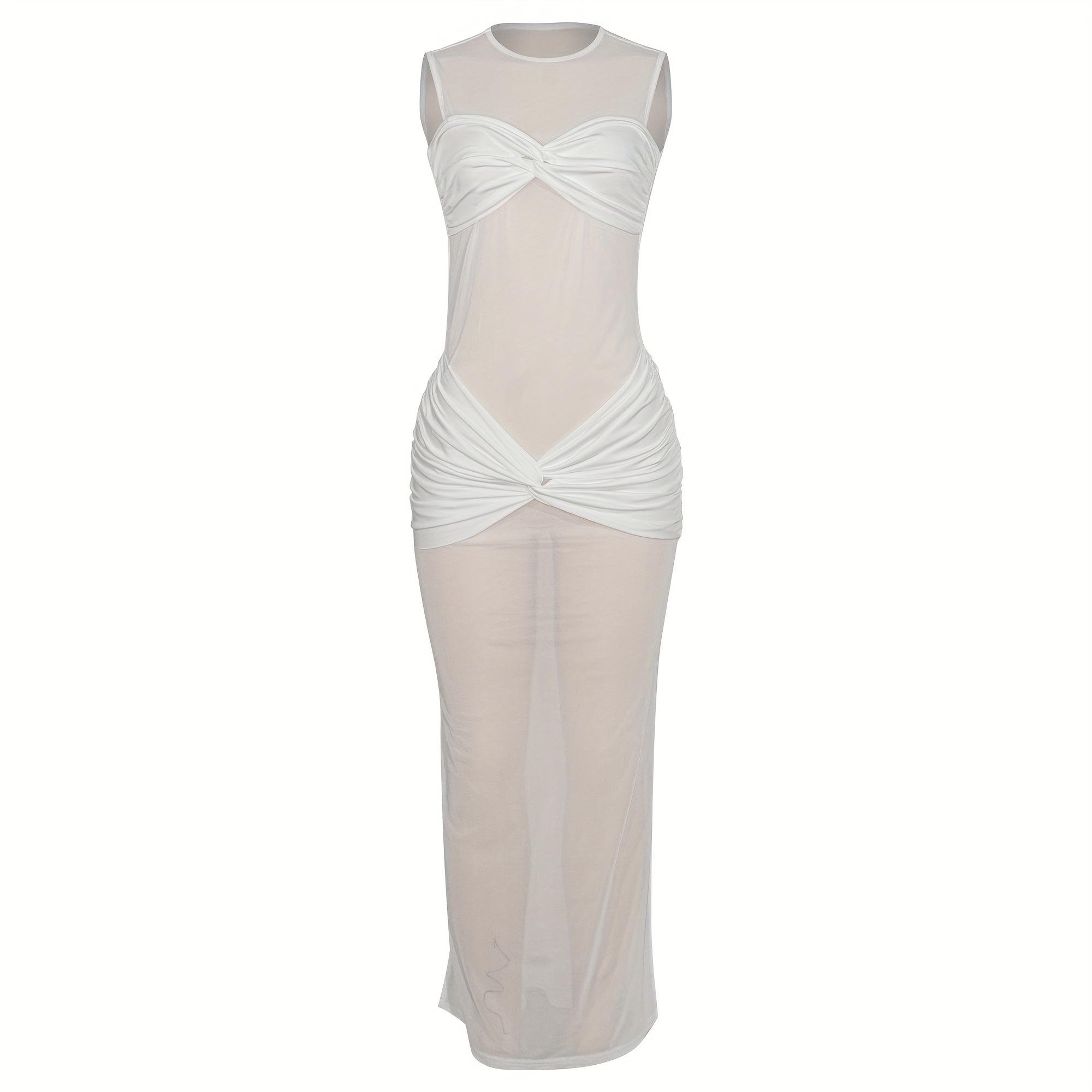 white mesh dress with bodysuit White Sheer Mesh Long Sleeve Cover Up Dress  Hot Miami Styles