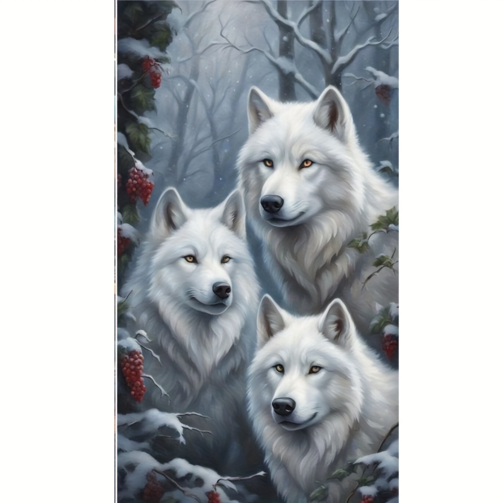 

White Wolf 5d Diamond Painting Kit - Animals Theme Round Acrylic Diamonds Full Drill Cross Stitch Set, Diy Mosaic Embroidery Home Wall Decor Gift For Adults & Beginners - 15.7x27.5 Inch