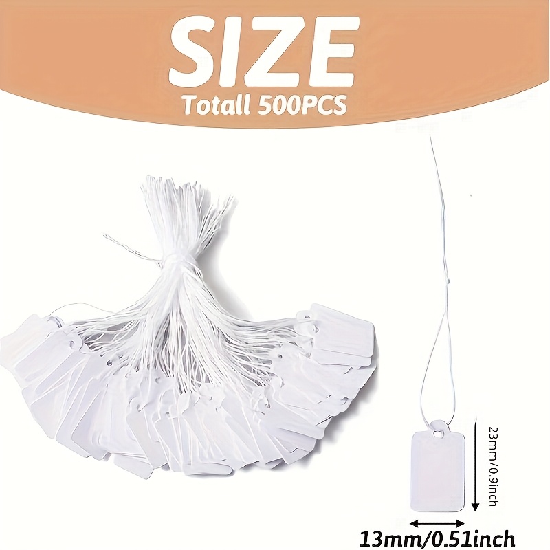 Image of 500pcs Random White Rectangular Jewelry Tags - Easy-to-use Commodity Labels For Clothing, Accessories, And Gifts - Attached Hanging Design For Convenient Display