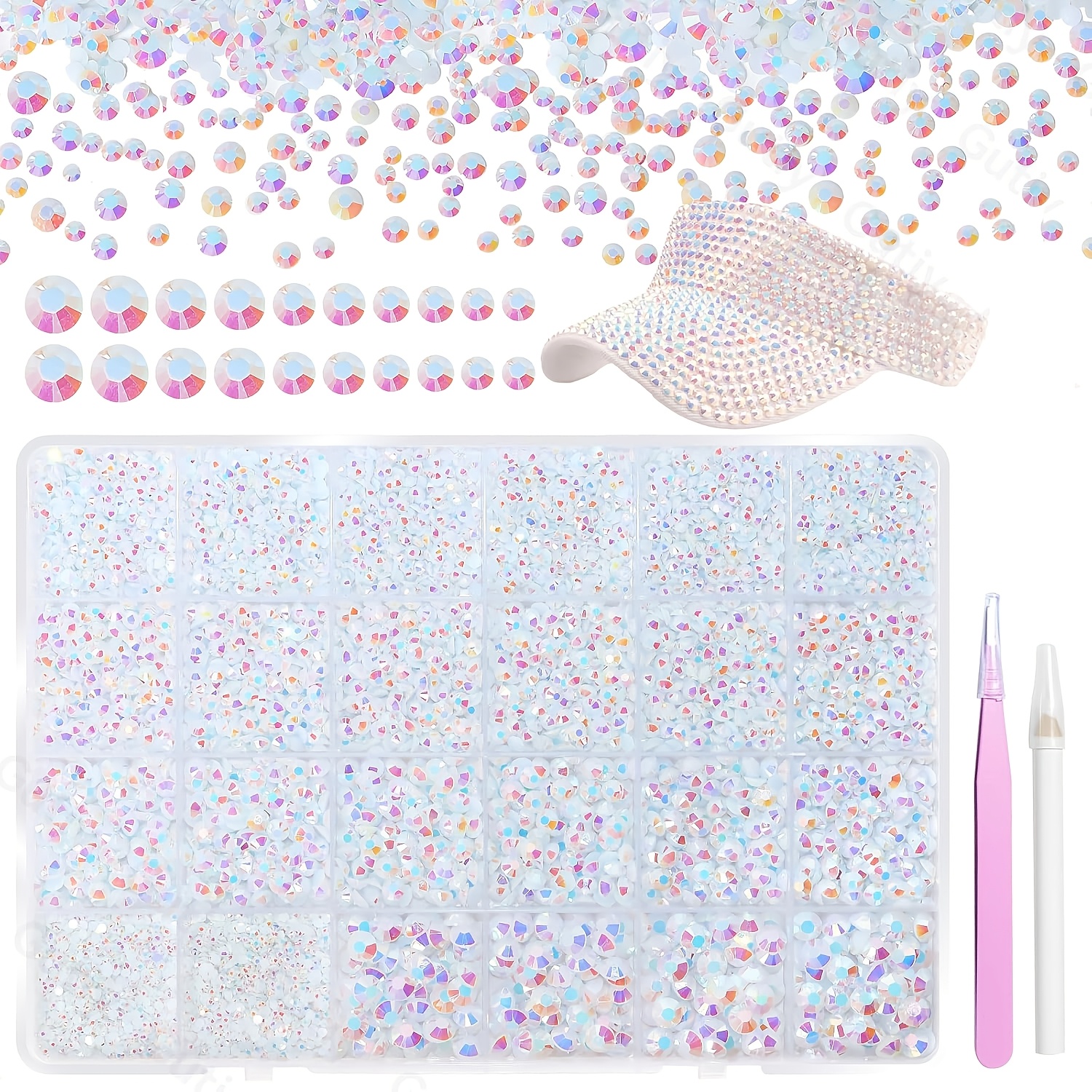 TEMU 21000 Stück Weiße AB Strasssteine für Bedazzling Kit, Gemischte Größen Jelly Bedazzling Harz Edelsteine, Weiße Edelsteine zum Basteln, Flatback