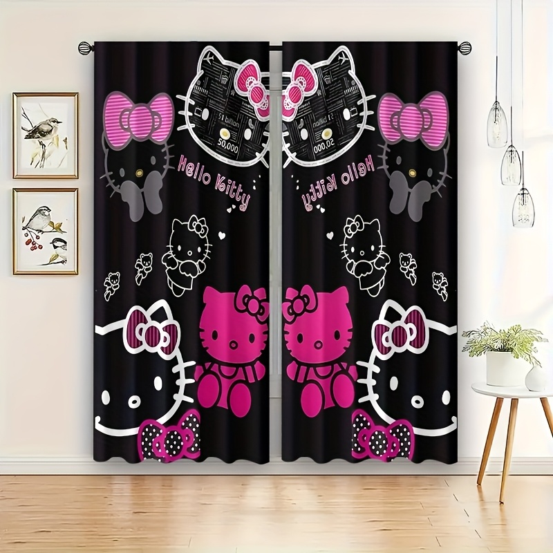 

2pcs Set Sanrio Hello Kitty & Friends Curtains - Rod Pocket Polyester Blackout Drapes For Bedroom, Living Room, And Office Decor