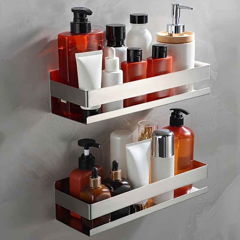 TEMU 2pcs No-drill Bathroom Shelf Set, Wall-mounted Stainless Steel Shower Organizer, Rustproof And Durable Storage Rack For Shampoo, Skincare