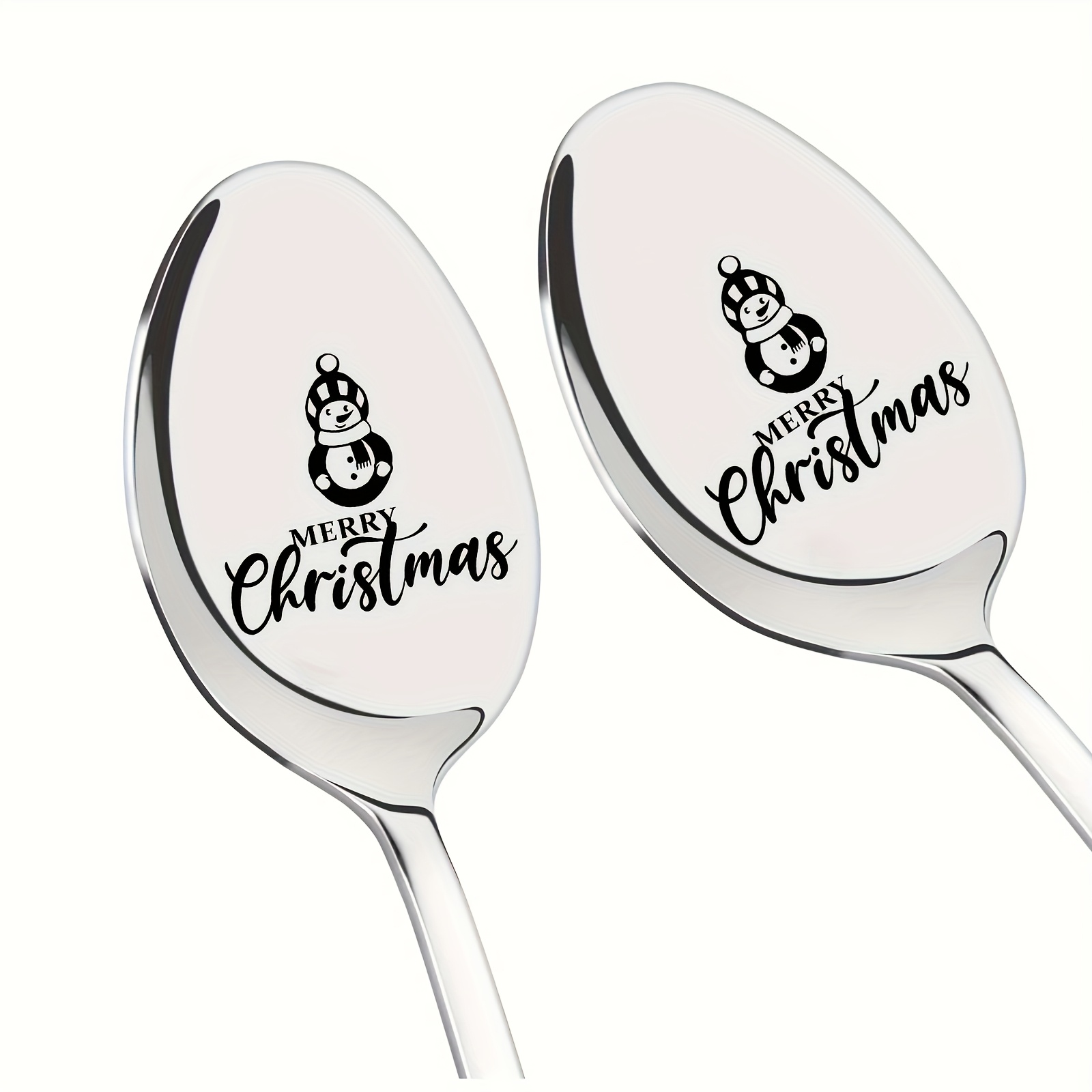 Image of Set Of 2 Stainless Steel Spoons With A Long Handle Featuring A Merry Christmas Design, Great For Halloween Or Christmas Presents, Themed Party Giveaways, And Perfect For , Family, , Or Coworkers