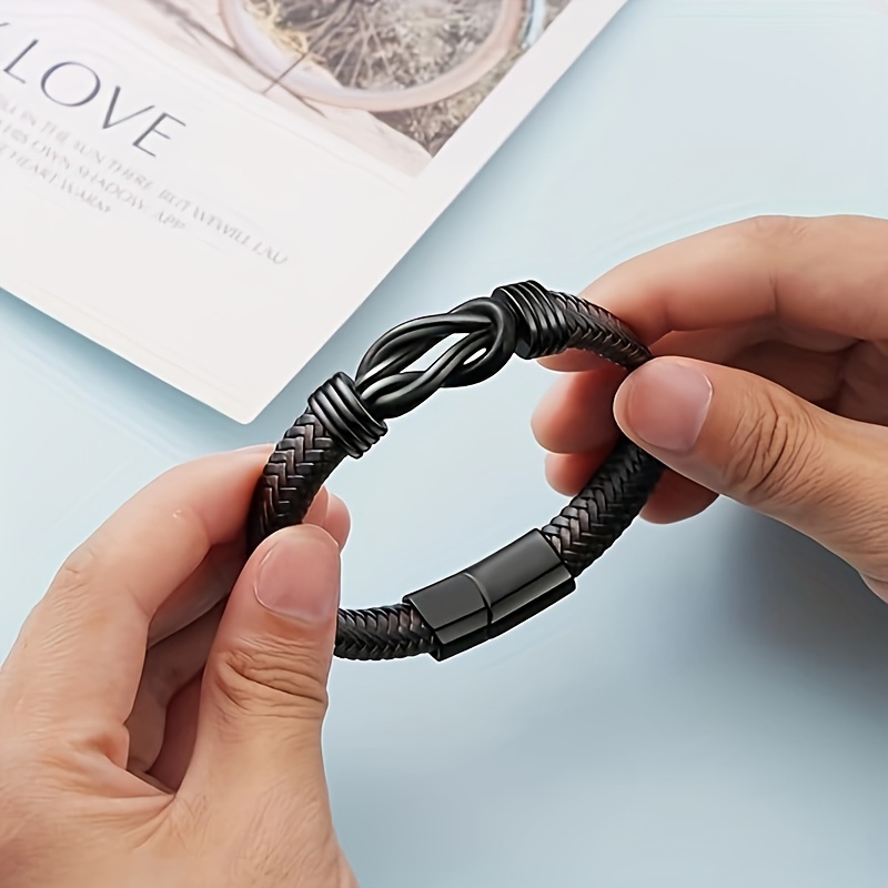 Men's Dark Brown Braided Leather Bracelet, Sentimental Gift