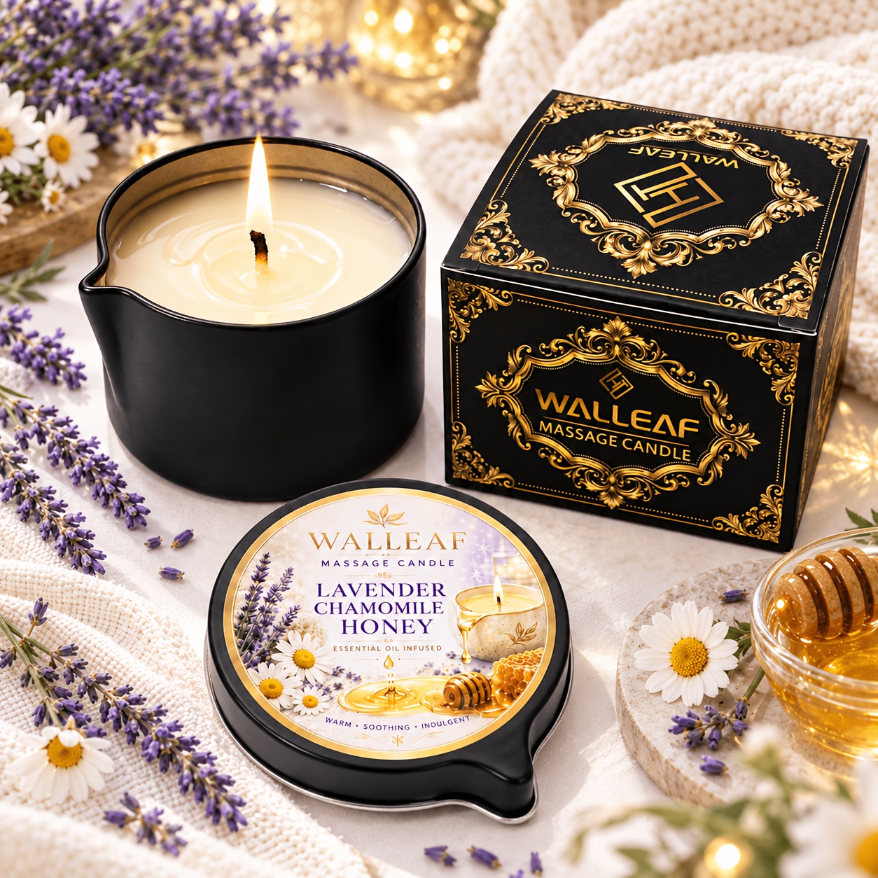 TEMU Walleaf Lavender Chamomile Honey Massage Candle, Warm Scented Body Oil Candle For Hand Massage, Home Spa And , Floral Fragrance For Fall Winter,
