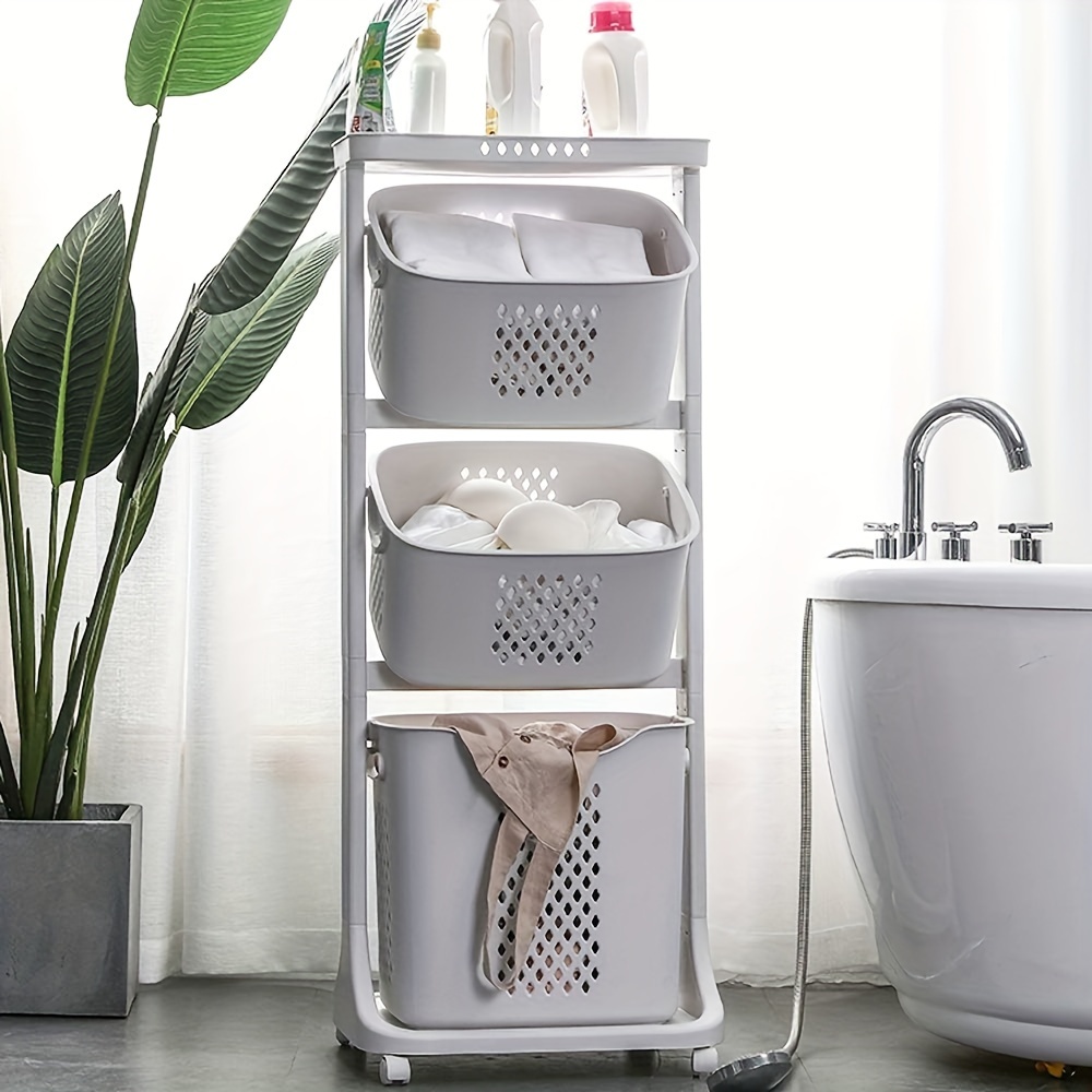 

Laundry Basket 3 Tier Clothes Storage Basket Home Kitchen Shelf Fruit Rack Bathroom, Rack With Wheels For Bathroom, Bedroom Baskets, Bins & Containers