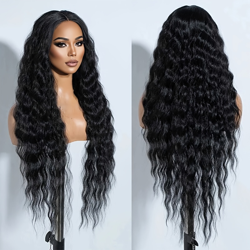 Image of Deep Wave Heat Resistant Synthetic Fiber Wig, Black Wig 34 Inches, For Daily Holiday Party Cosplay