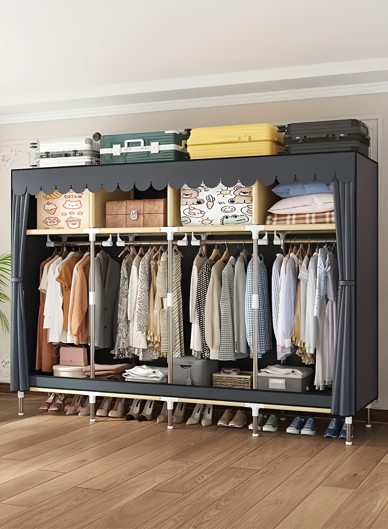 Large Capacity Freestanding Wardrobe with Metal Frame, Dustproof Storage Organizer for Bedroom, Dorms, and Rental Apartments - Mount, Independent Design, Under 3.2 Cubic Feet Closed Storage