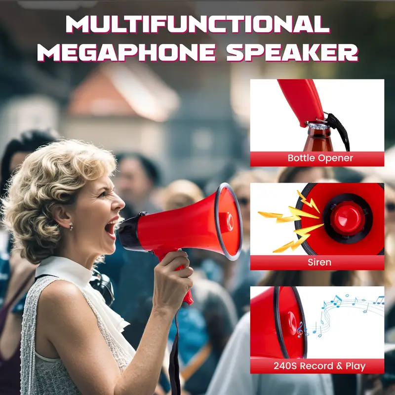 20 watt portable megaphone speaker with siren 240 second recording volume control durable abs material for outdoor events sports and emergency use details 6