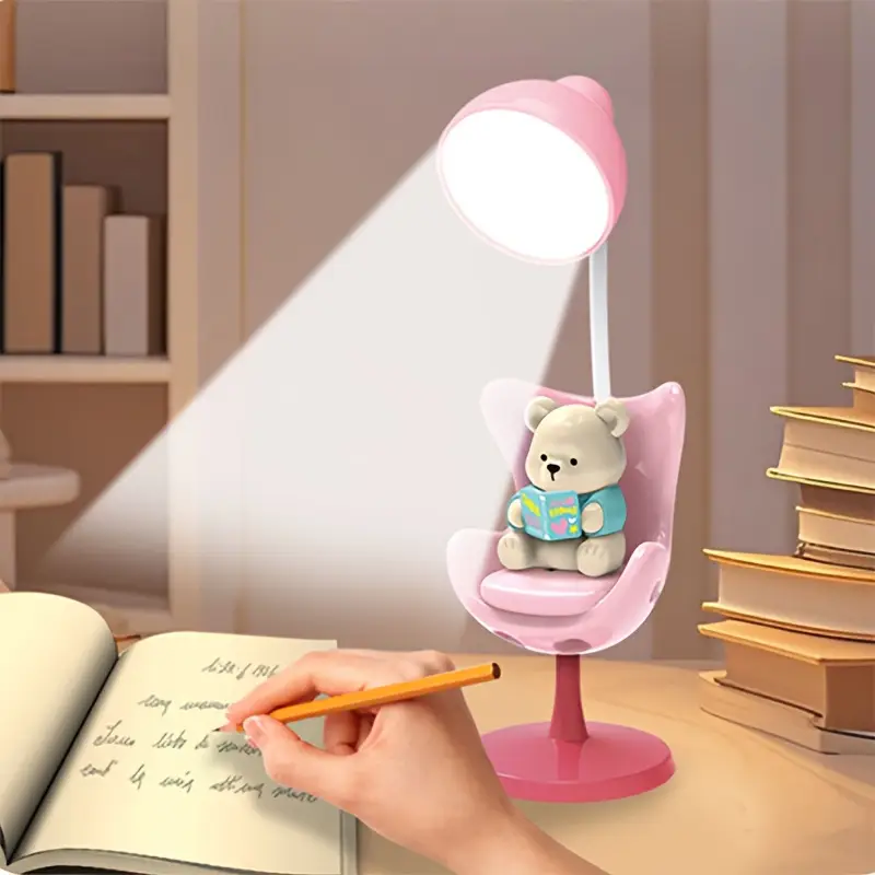 cute cartoon bear desk lamp with adjustable arm usb rechargeable 3 level dimmable eye protection modern for home office study desk lamp for office study lighting design polished Product details 5