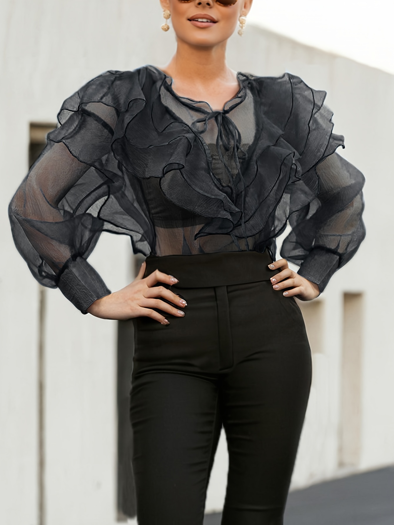 plus size womens elegant sheer puff sleeve blouse multi - Temu