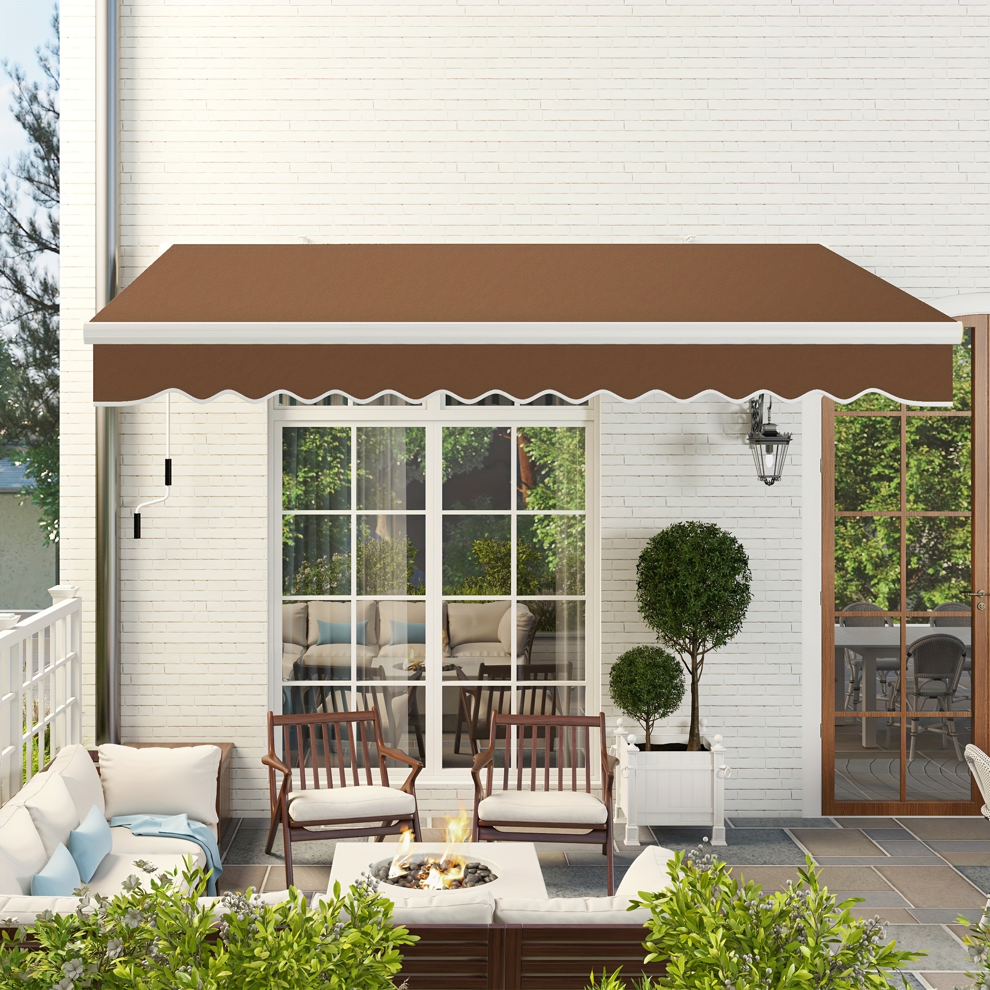 

Outsunny 13' X 8' Retractable , Awnings, W/ Manual , Uv & - And Aluminum Frame For , , ,