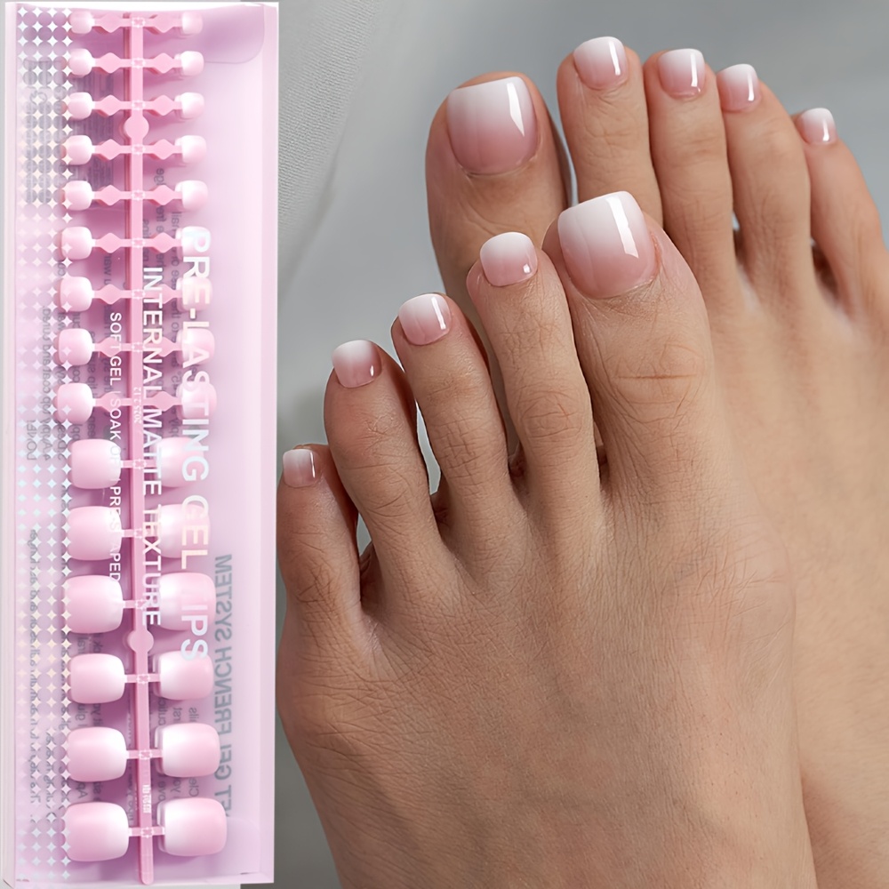 E-shop 150 Stück Kurze Quadratische /Rosa Press-On Gel Hand-/Zehennägel, 15 Größen zur Auswahl, Kurze Französische Verlauf Matt Kunstnägel,