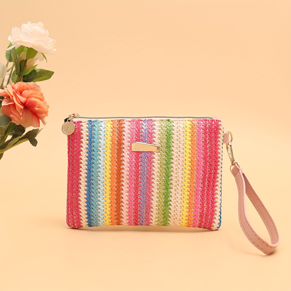 

Mini Multi-color Wave Embroidery Clutch Purse With Detachable Strap, Fashionable Casual Handheld Bag, For Phone, Lipstick, Keys, Essential For Commute And Travel