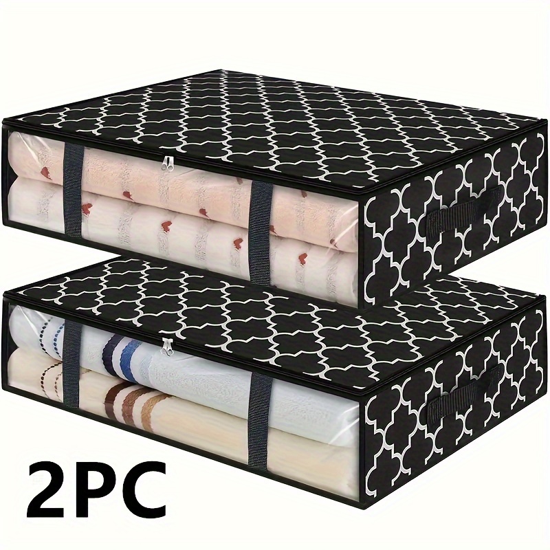 

2pc Large Under Bed Fabric Storage Container Bags With Window And Handles - 1pack, 23 X 17 X 5 Inches, Black, Gray&lantern