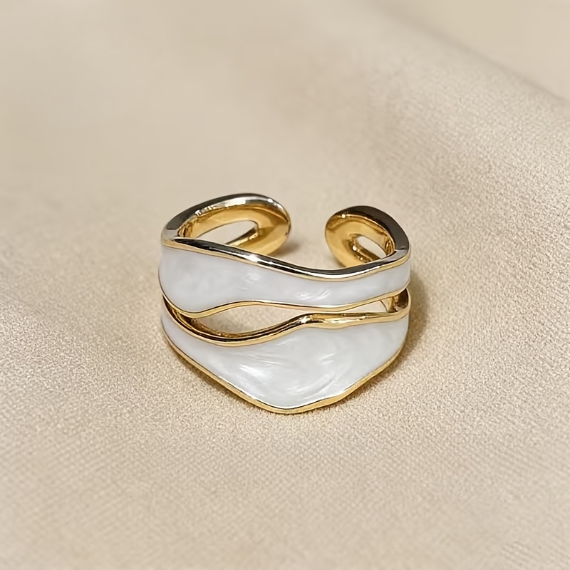 TEMU Bague 1 pièce en cuivre ouverte et réglable avec émail coulant irrégulier, et simple, adaptée au port des femmes, un cadeau pour femme