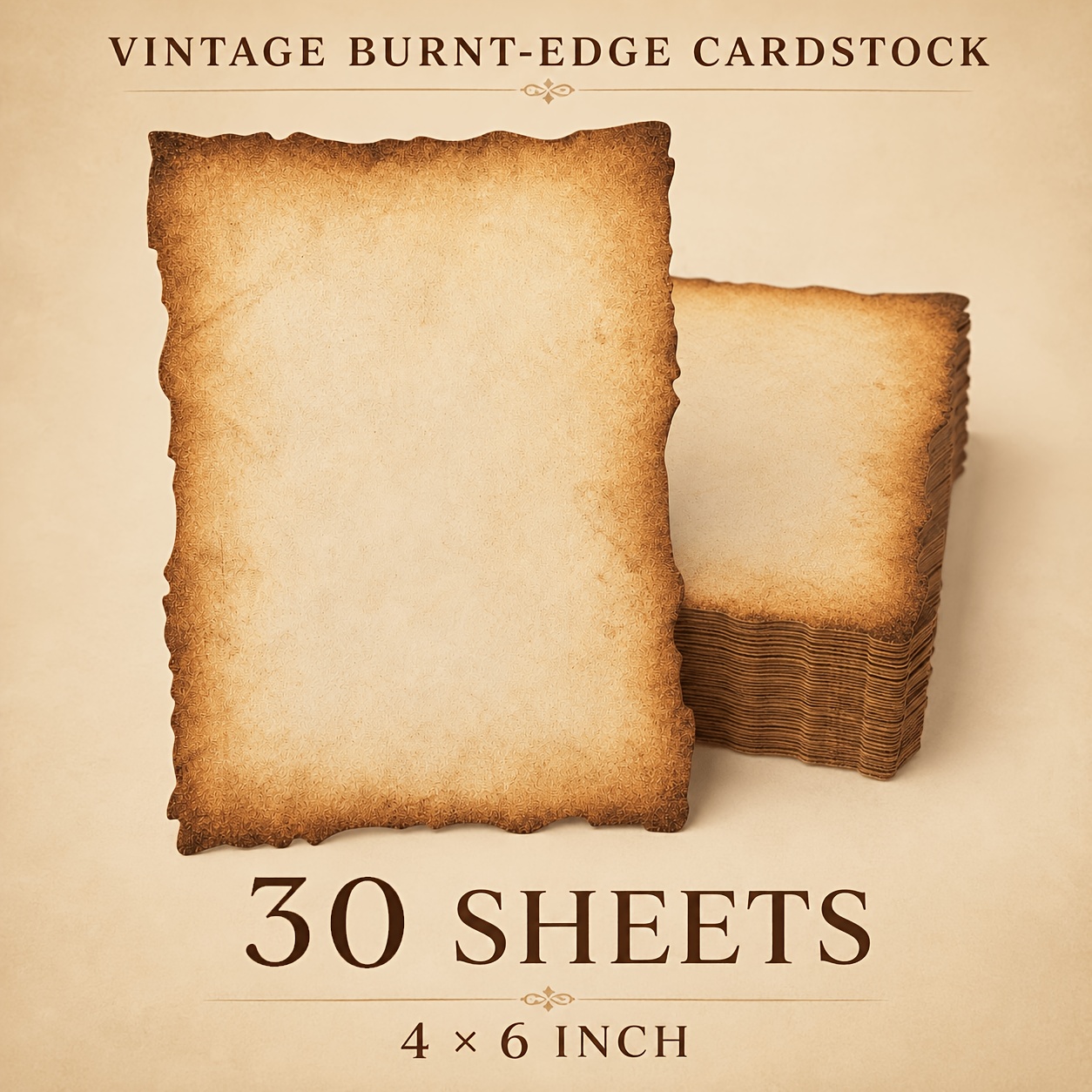 TEMU Vintage Burnt-edge Cardstock, 200 Gsm Double-sided Matte Printable Paper, 4 X 6 Inch Die-cut Edge Cards For Invitations, & Diy Crafts, Sheets