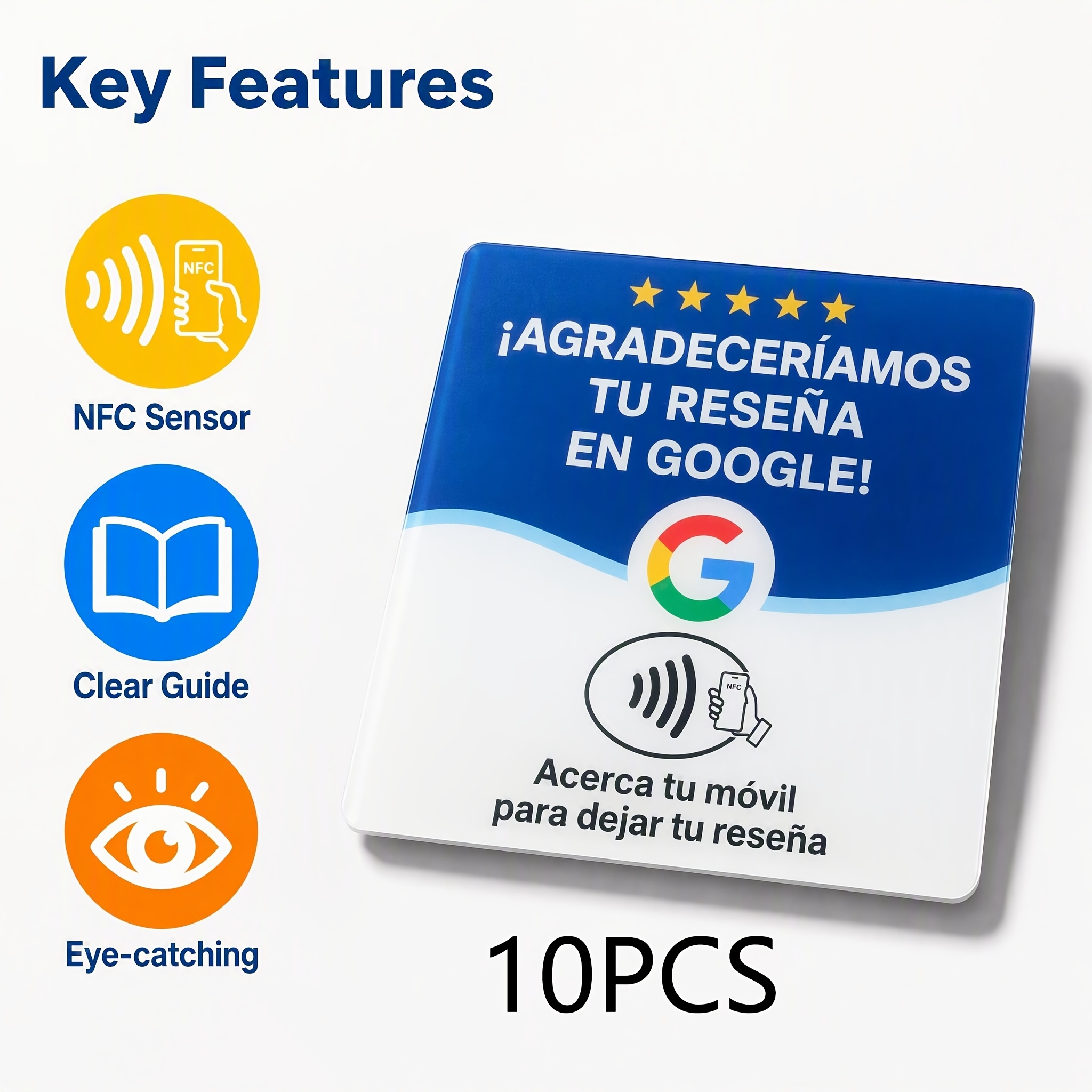 TEMU Letrero de placa de identificación de comerciante NFC con para en español, para reseñas de negocios de Google, instalación sin taladrar con de