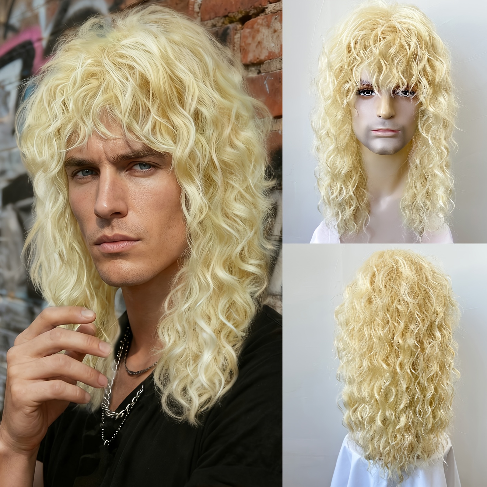 mens 80s style   golden curly wig   wig   cosplay christmas black friday themed costume parties