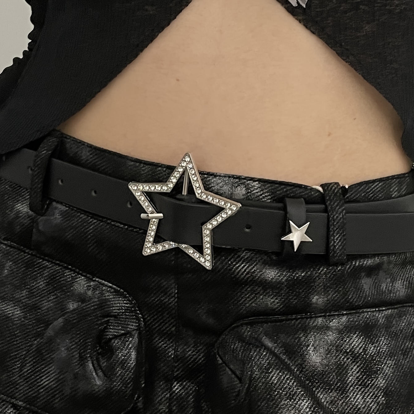 

Pentagram Buckle Pu Leather Belt For Women Trendy Solid Color Waistband Casual Jeans Pants Belts