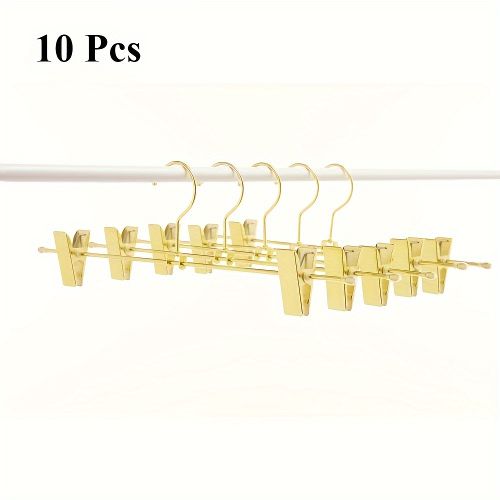 E-shop 5/10 Stück Metall Robuste Hosenrock Hänger, Hosenbügel mit zwei verstellbaren Anti-Rutsch-Clips, Bügelständer Drehhaken, Golden