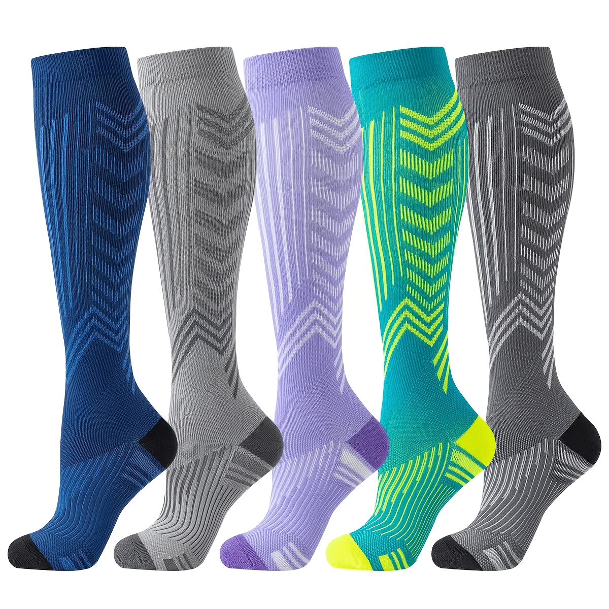 TEMU 5-pair Sports Compression Socks, Suitable For Running, Rock Climbing, And Cycling