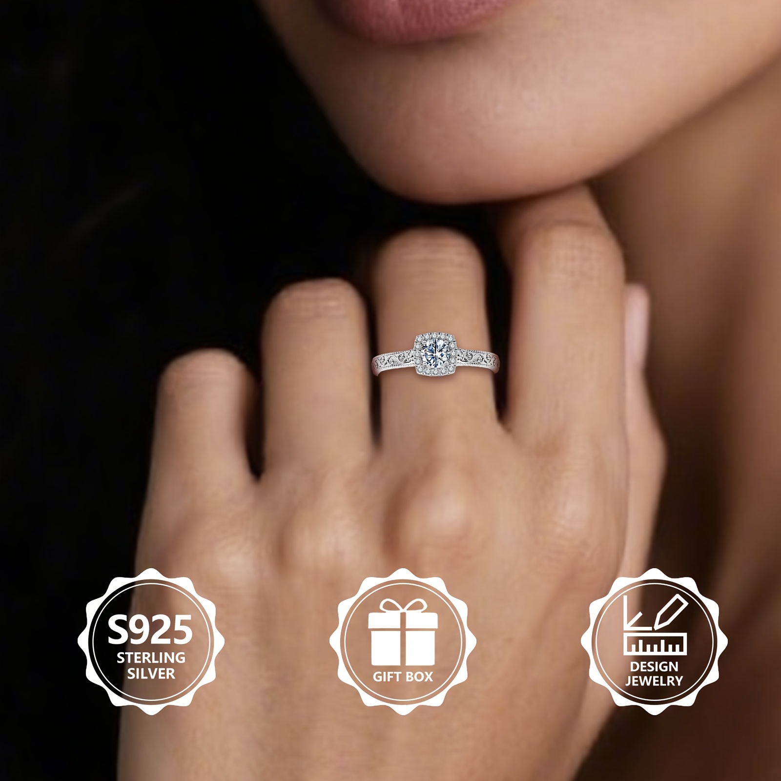 Inel din argint 925 Sterling, stil curte veche, cu model floral și zirconiu sintetic, cadou de Ziua Îndrăgostiților, Ziua Mamei, zi de naștere, cadou exclusiv de aniversare pentru cea mai bună prietenă, accesoriu versatil pentru navetă, întâlniri, sărbători, petreceri și purtare zilnică, inel cu