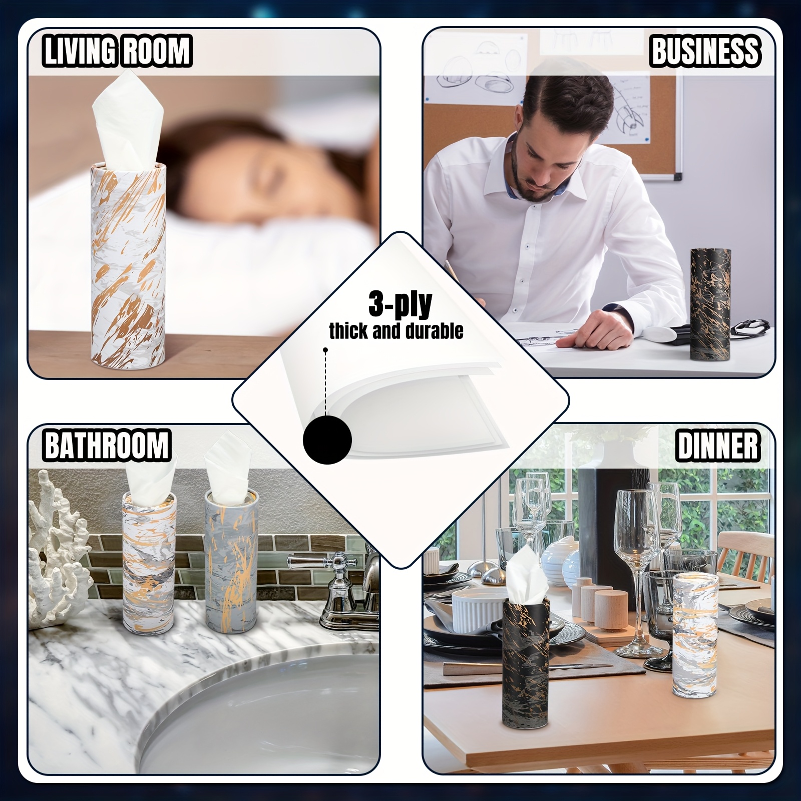 12 pack marble pattern tissue holder cylinder black white gray beige space saving vertical organizer for   office bathroom compatible with facial tissues napkins elegant marble design decorative storage container tissue holder for car travel essentials organizer sleek polished     modern decor smooth texture home organizers Product details 2