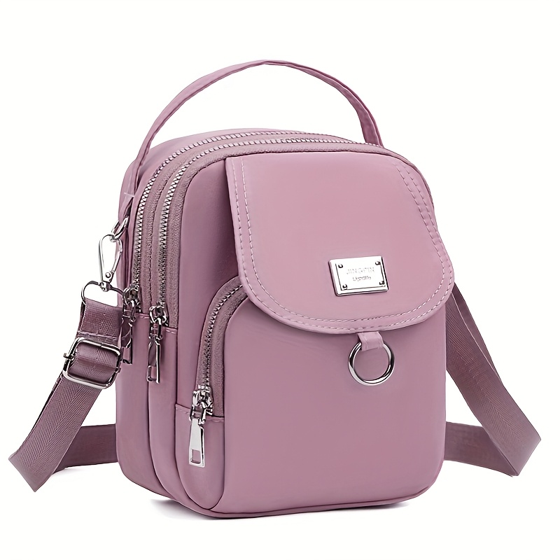 Women'S Light Blue Nylon Shoulder Bag - Casual Mini Crossbody with Adjustable Strap, Multi-Layer, External Headphone Hole, Solid Color, Secure Zip Closure, Small Crossbody Bag