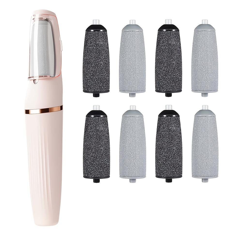 TEMU 8 Replaceable Heads Electric Foot Remover, Type-c Rechargeable Pedicure Tool, Multi-roller Set For Dead Skin Exfoliation, Smooth Heels