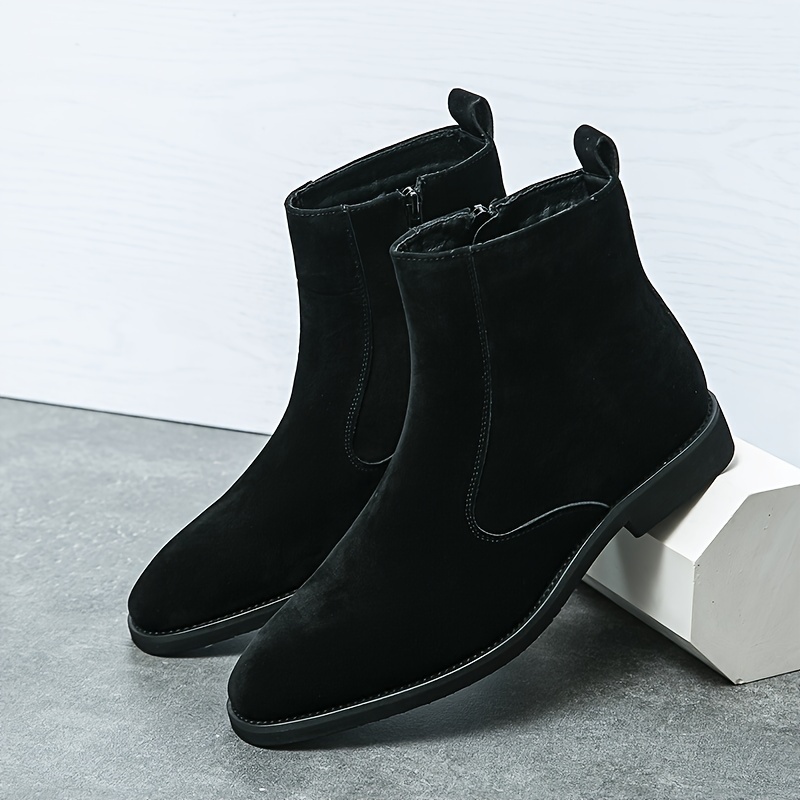 TEMU Fleece-lined Warm Chelsea Boots, British High-top Denim Men's Boots, Western Zipper Boots