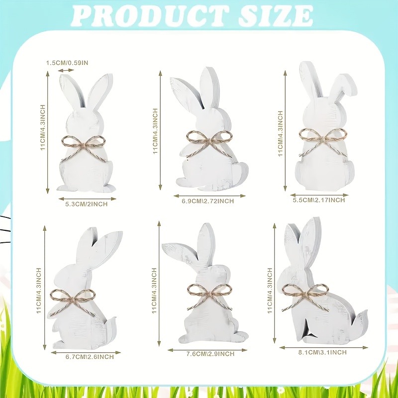 Image of 6pcs Rabbit Shape Tabletop Decor, White And Mixed Colors, For Easter Decor, Party Decor, Father's Day, Birthday Gifts And Student Gifts, Indoor Or Outdoor Event Decorations
