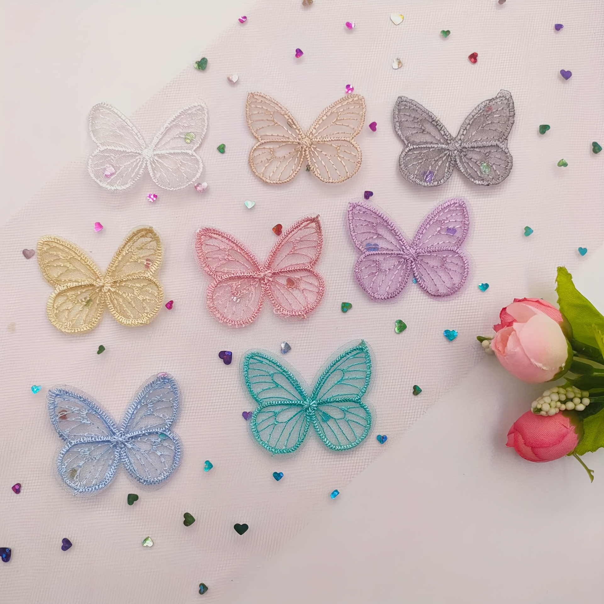 Image of 48pcs Mixed Color Lace Appliques - Exquisite Embroidered Sewing Supplies For Diy Crafts, Hair Accessories, Clothing, Bags & Wedding Decorations (4.5 X 4cm), Lace Appliques For Sewing
