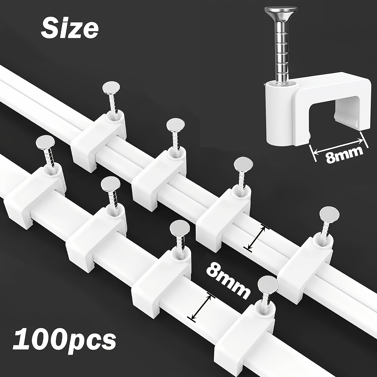E-shop Kabelclips Nagel in Kabelclips, 100 Stück 4-10mm Weiße Flache Quadratische für Ethernet Kabel Wandclips, Lan Netzwerk Kabelnägel, Klammern Coax