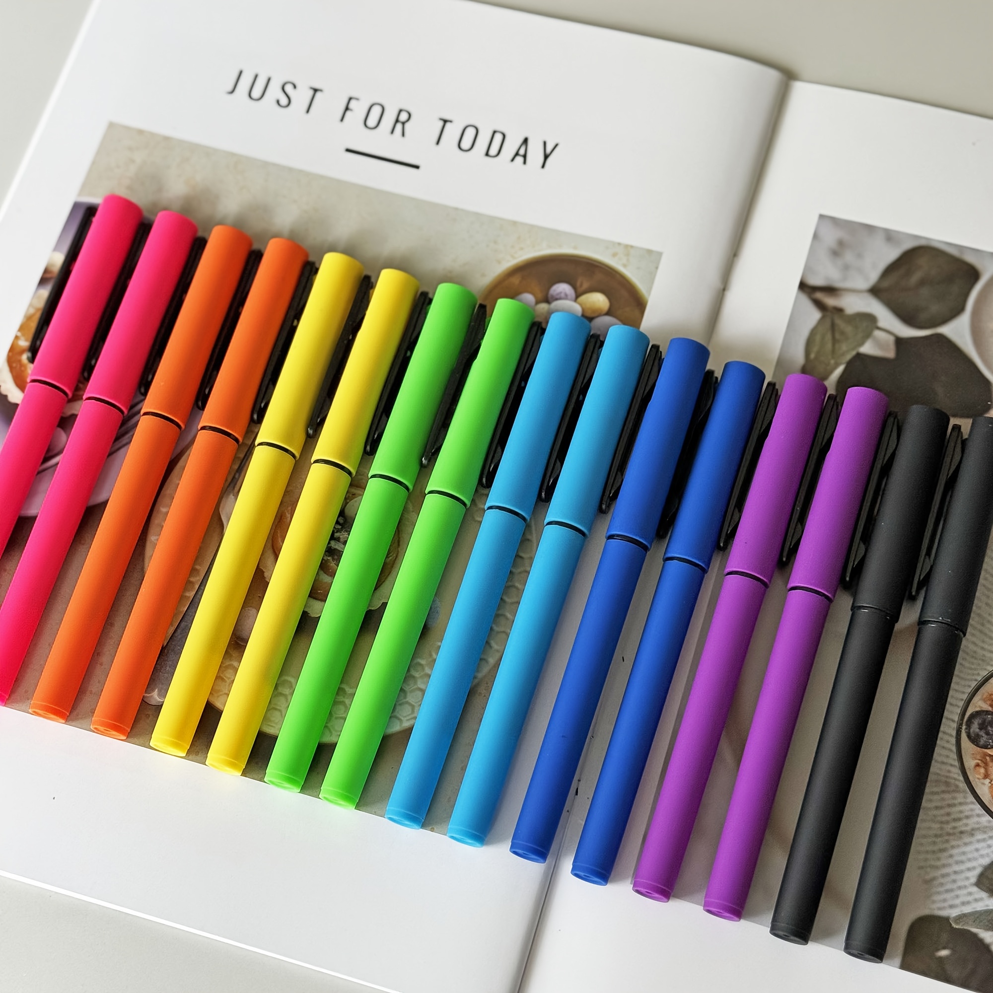 Image of 16pcs Bright Colors Ink Gel Pens, Stretch Clip, Tip, Black Ink Signature Pen, Premium Gift Set For Note Taking Drawing School And Office Supplies