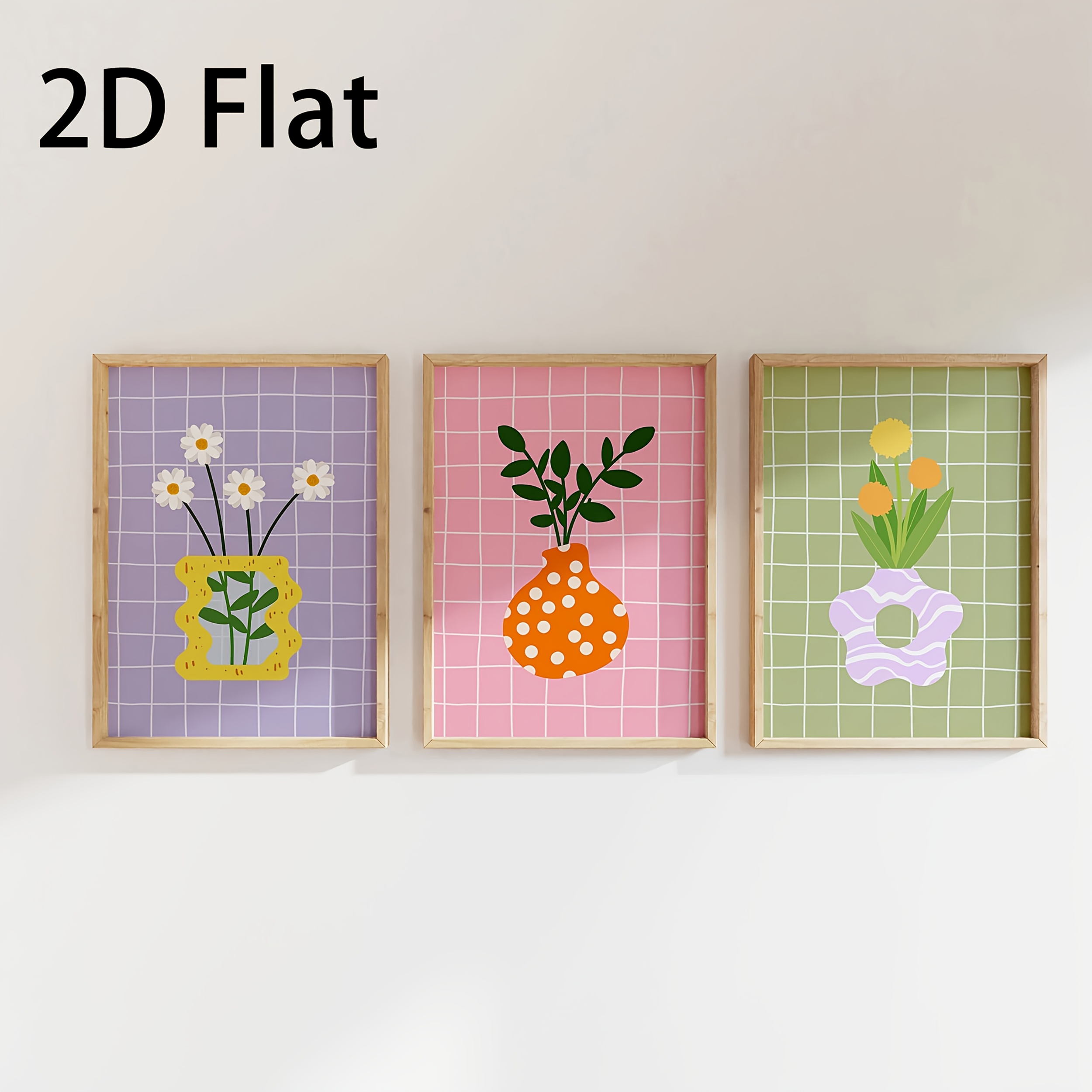 TEMU 2d Flat, 3pcs Frameless Canvas Posters - Modern Art Bohemian Style Floral Vase Prints, Wall Decor For Bedroom, Living Room, Kitchen & Hallway,
