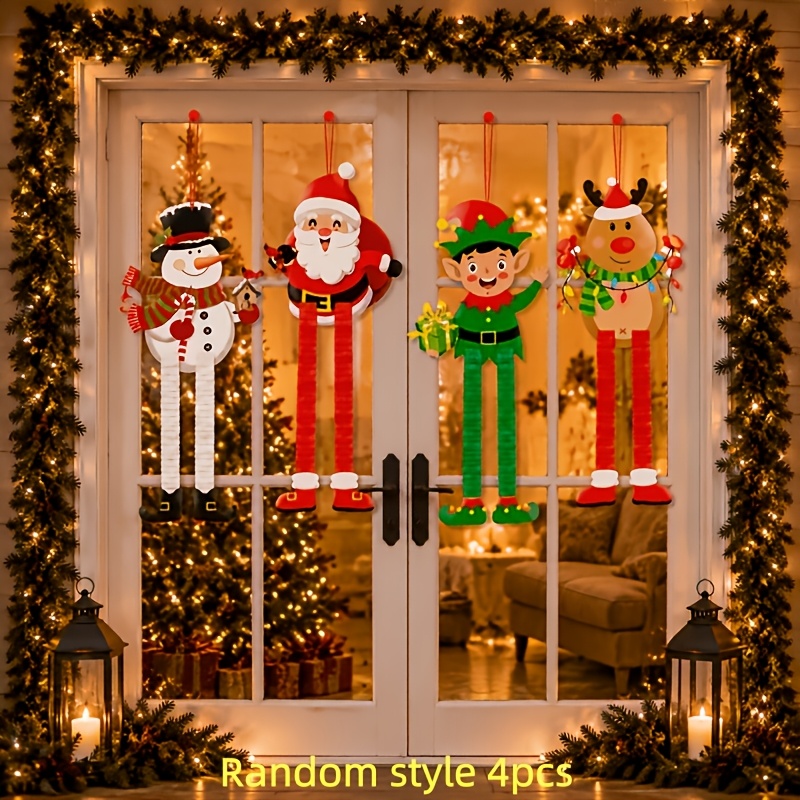 TEMU 2/3/4pcs, Christmas Hanging Decorations, Vintage Santa Claus Snowman Elk Door Wall Drops Finials Retractable Ornaments For Christmas Tree Door