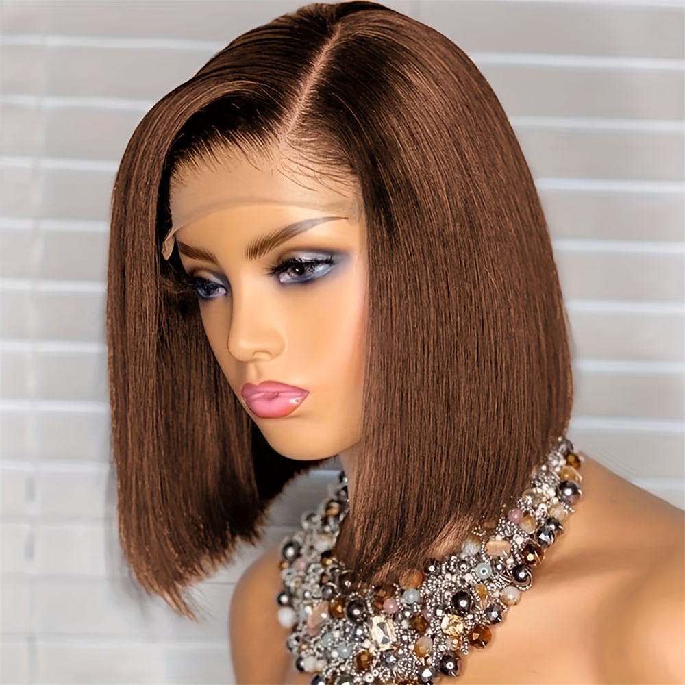 

Elegant Dark Brown Straight Bob Wig For Women - 13x4 Hd Lace Front, Pre- With Baby Hair, 150% Density, Transparent Cut #4 Human Hair, Chic Looks, Hair Wig