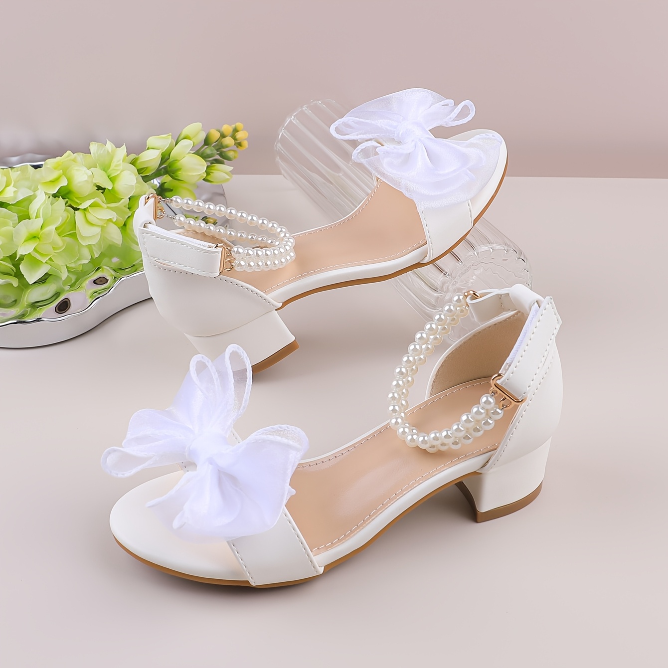 Tacones Zapatillas Blancas Con Perlas Sandalias Zapatos Blancos