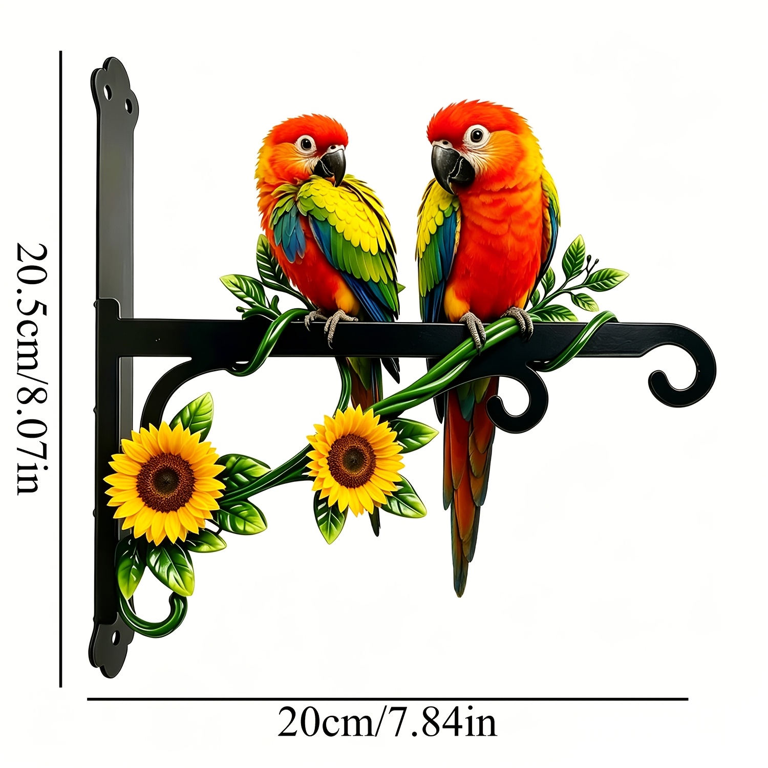 TEMU 1pc Metal Wall-mounted Outdoor Hook Rod, 1.2mm Thick, Double-sided With Parrot And Flower Theme Design. Features Vibrant Colors, Rust-proof, And