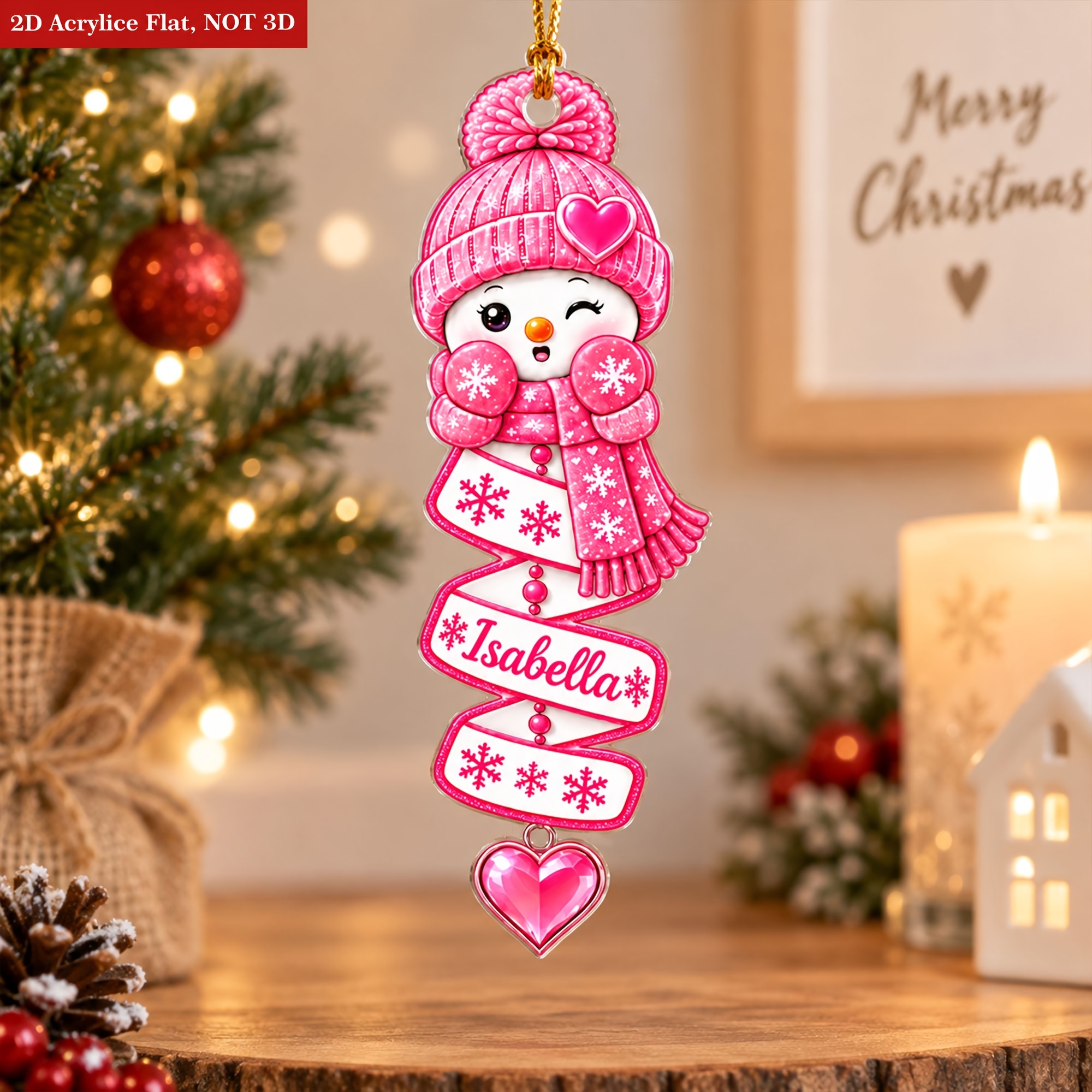TEMU 2d Flat, Personalized Name/text Snowman Ornament - Flat Acrylic Christmas Tree Decoration With Name/initials, Oval Suitable For Families,, New