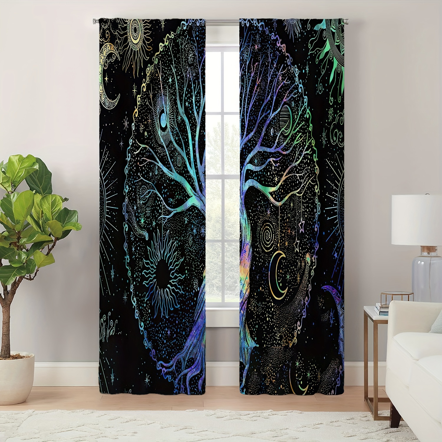 

Boho Chic 2-piece Curtain Set - Versatile All-season Design For Living Room & Bedroom, Durable Polyester With Easy Hang Tiebacks