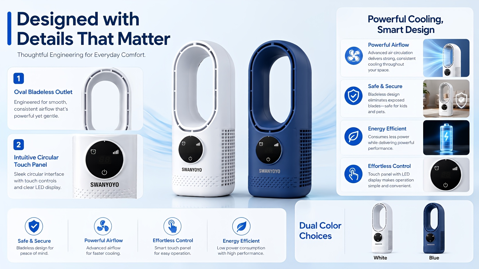 portable air conditioning fan usb tower fan desktop bladeless fan with water     led ambient light timer and smart       camping and   Product details 5