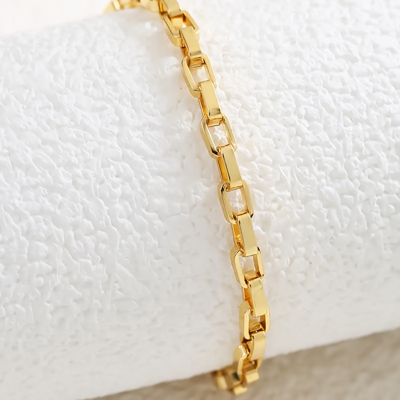 Women's Elegant Golden-Tone Stainless Steel Thin Rectangular Chain Bracelet