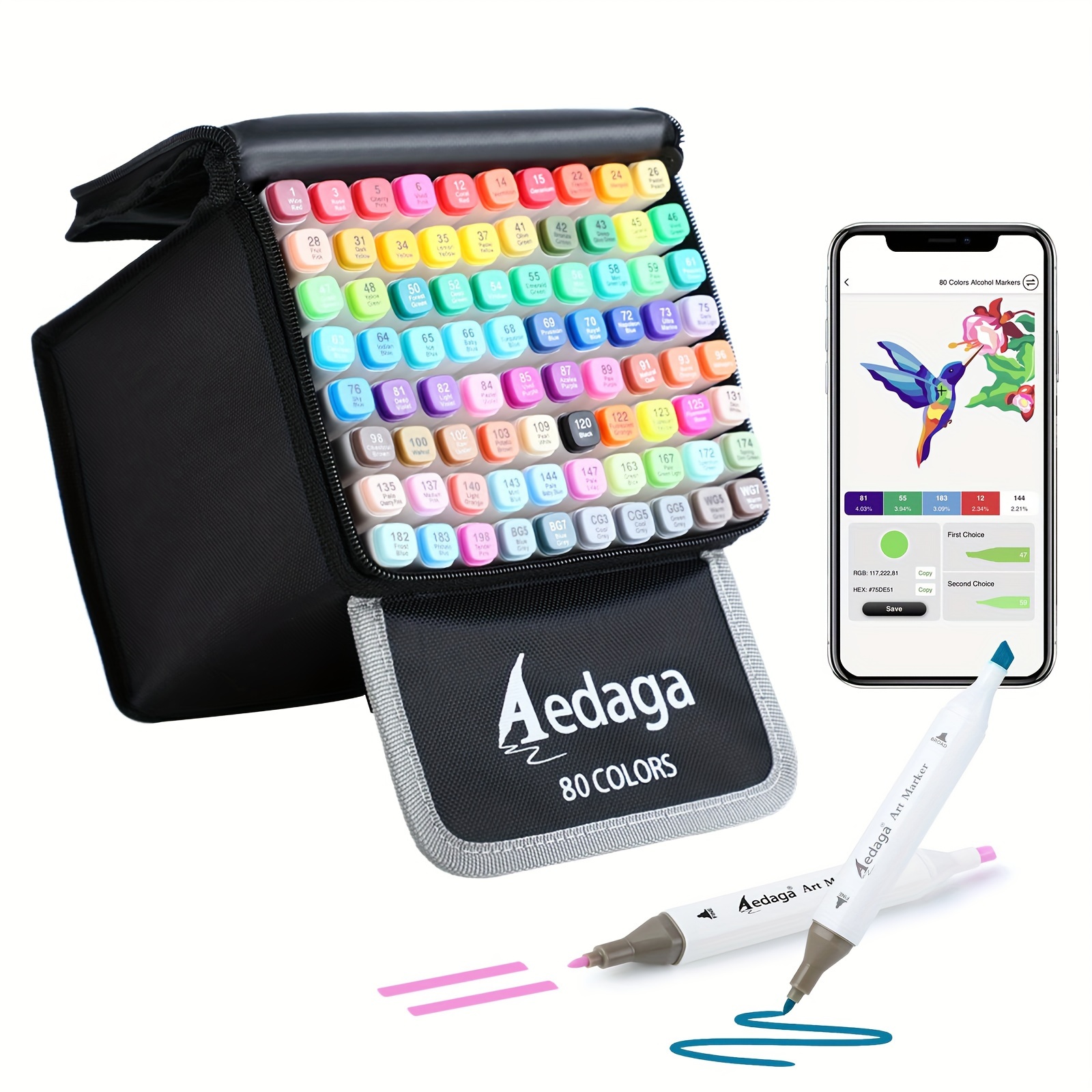 

80 Colors Markers With Free App, Dual Tip Art Markers With Kickstand Case For Artists. Based Markers For Coloring Painting Sketching And Drawing, Great Gift.