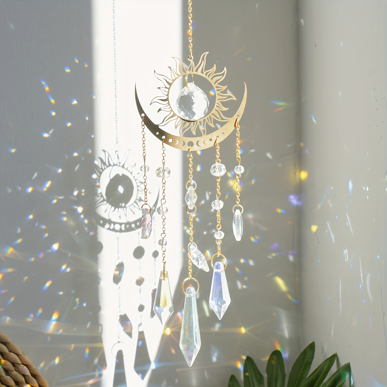 

1pc Crystal Glass Sun And Moon Suncatcher Kit, Outdoor Garden Hanging Decor, Living Room, Home, Window Decoration For Festive Party