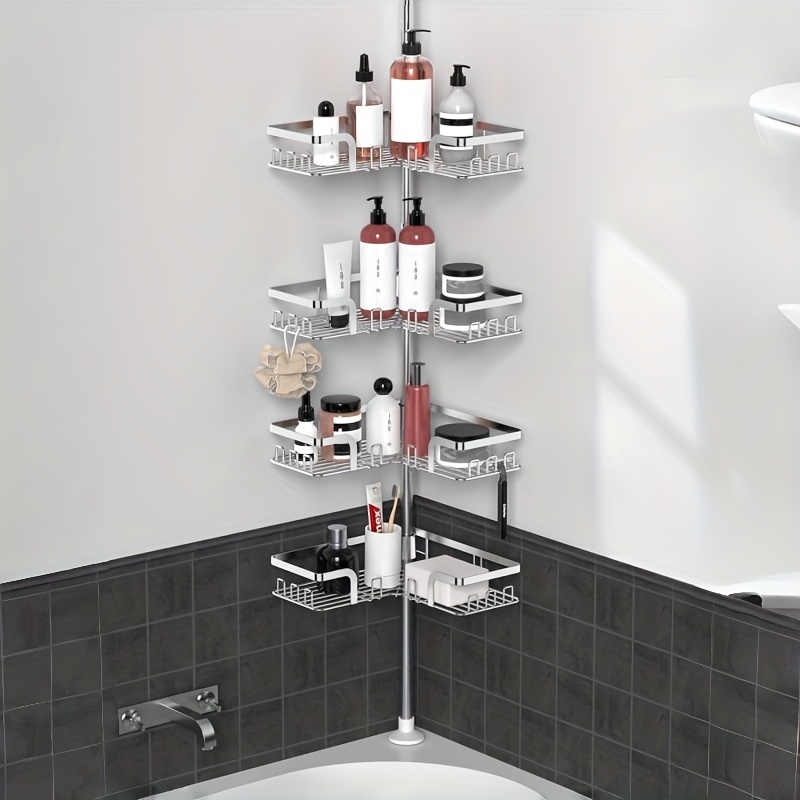 TEMU Étagère d'angle de salle de bain -rouille à 4 niveaux, rangement de baignoire et boîte de rangement pour accessoires de shampoing, sur pied