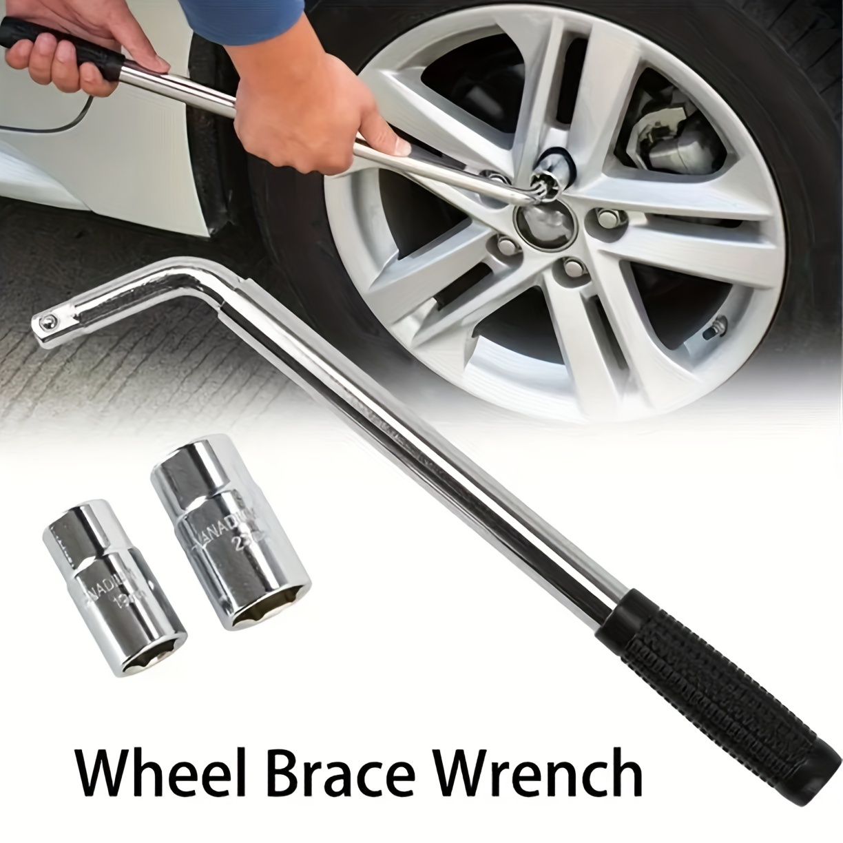 E-shop Edelstahl Teleskop-Reifen-Schlüsselset mit 17mm, 19mm, 21mm, 23mm Steckern - Langlebig & Platzsparend für Auto-, LKW- und Motorradreifenwechsel,